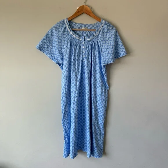 Blue Patterned Short Sleeve Dress - Picture 2 of 8